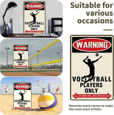 Kadezia Volleyball Aluminum Sign - "Warning Volleyball Players Only" Decor - 7.8 x 11.9 Inch Metal Wall Art for Sports Spaces (076) in Saudi Arabia