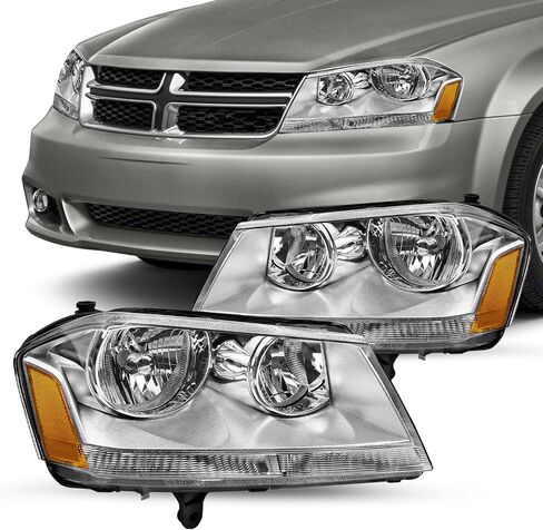 JSBOYAT Fits for 2008-2014 Dodge Avenger Halogen Headlight Assembly OE Replacement Headlamp Driver and Passenger Chrome Housing Amber Reflector Side in Kuwait