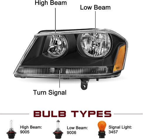 JSBOYAT Fits for 2008-2014 Dodge Avenger Halogen Headlight Assembly OE Replacement Headlamp Driver and Passenger Chrome Housing Amber Reflector Side in Kuwait