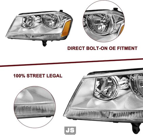 JSBOYAT Fits for 2008-2014 Dodge Avenger Halogen Headlight Assembly OE Replacement Headlamp Driver and Passenger Chrome Housing Amber Reflector Side in Kuwait
