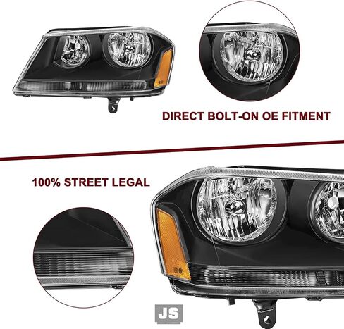 JSBOYAT Fits for 2008-2014 Dodge Avenger Halogen Headlight Assembly OE Replacement Headlamp Driver and Passenger Chrome Housing Amber Reflector Side in Kuwait