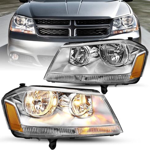 JSBOYAT Fits for 2008-2014 Dodge Avenger Halogen Headlight Assembly OE Replacement Headlamp Driver and Passenger Chrome Housing Amber Reflector Side in Kuwait