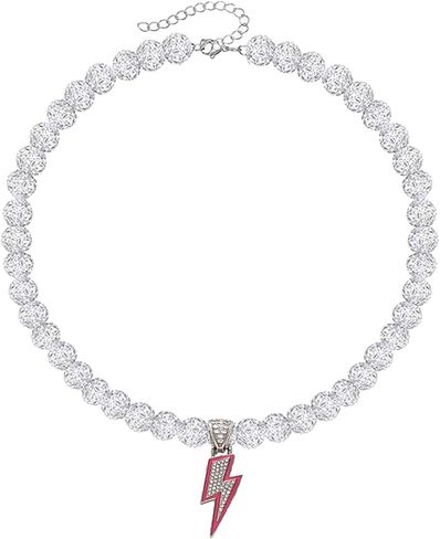 Lightning Bolt Baseball Beaded Necklace Bling Cross Baseball Ice Necklace Baseballs Chain Necklaces Stuff Drip Accessories(White&Blue) in Saudi Arabia