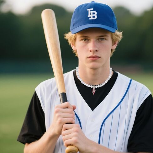 Lightning Bolt Baseball Beaded Necklace Bling Cross Baseball Ice Necklace Baseballs Chain Necklaces Stuff Drip Accessories(White&Blue) in Saudi Arabia