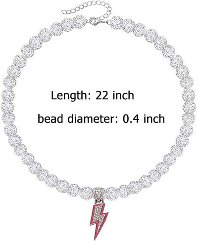 Lightning Bolt Baseball Beaded Necklace Bling Cross Baseball Ice Necklace Baseballs Chain Necklaces Stuff Drip Accessories(White&Blue) in Saudi Arabia