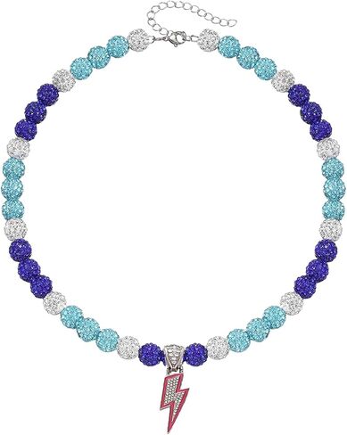 Lightning Bolt Baseball Beaded Necklace Bling Cross Baseball Ice Necklace Baseballs Chain Necklaces Stuff Drip Accessories(White&Blue) in Saudi Arabia