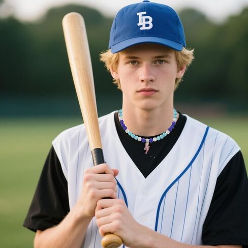 Lightning Bolt Baseball Beaded Necklace Bling Cross Baseball Ice Necklace Baseballs Chain Necklaces Stuff Drip Accessories(White&Blue) in Saudi Arabia