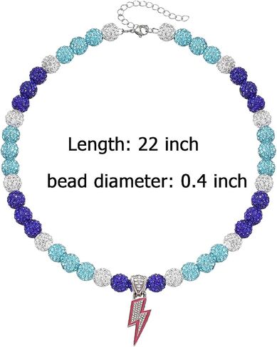 Lightning Bolt Baseball Beaded Necklace Bling Cross Baseball Ice Necklace Baseballs Chain Necklaces Stuff Drip Accessories(White&Blue) in Saudi Arabia