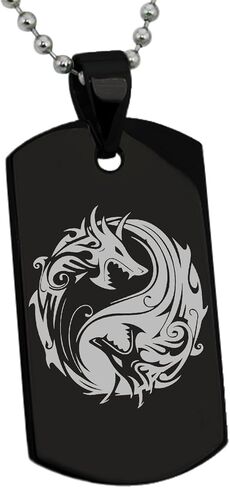 Stainless Steel Tribal Dragon Yin Yang Symbol Dog Tag Pendant Necklace in Saudi Arabia