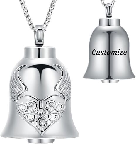 XSMZB Wings Heart Bell Urn Necklaces for Ashes for Men Women Bell Cremation Jewelry Ashes Keepsake Pendant Funeral Memorial Urn Jewelry in Saudi Arabia