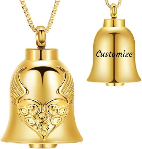 XSMZB Wings Heart Bell Urn Necklaces for Ashes for Men Women Bell Cremation Jewelry Ashes Keepsake Pendant Funeral Memorial Urn Jewelry in Saudi Arabia