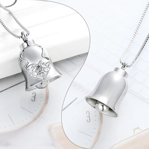 XSMZB Wings Heart Bell Urn Necklaces for Ashes for Men Women Bell Cremation Jewelry Ashes Keepsake Pendant Funeral Memorial Urn Jewelry in Saudi Arabia