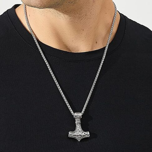 قلادة Mjolnir Thor Hammer Necklace Men Viking Thor قلادة من الفولاذ المقاوم للصدأ قلادة in Kuwait