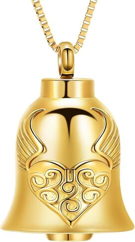 XSMZB Wings Heart Bell Urn Necklaces for Ashes for Men Women Bell Cremation Jewelry Ashes Keepsake Pendant Funeral Memorial Urn Jewelry in Saudi Arabia