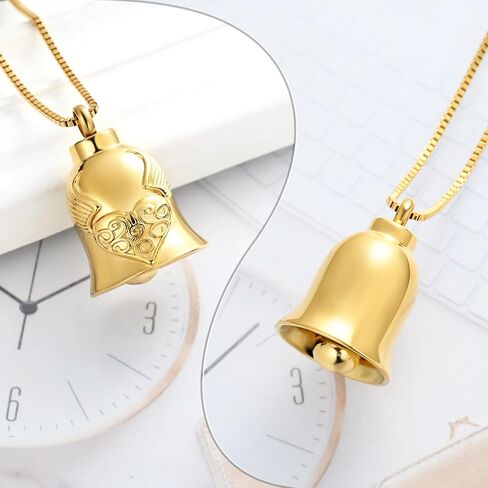 XSMZB Wings Heart Bell Urn Necklaces for Ashes for Men Women Bell Cremation Jewelry Ashes Keepsake Pendant Funeral Memorial Urn Jewelry in Saudi Arabia