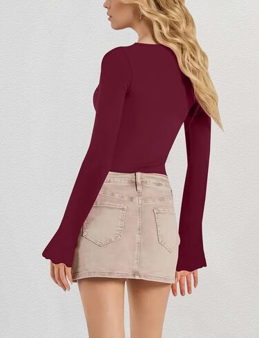 Aimcoo Women's Y2K Tie tops Tops Bell Sleeve Sexy Crop Top Stirts Long Squart in Kuwait