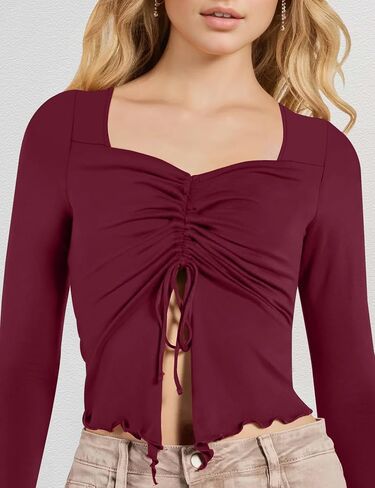 Aimcoo Women's Y2K Tie tops Tops Bell Sleeve Sexy Crop Top Stirts Long Squart in Kuwait