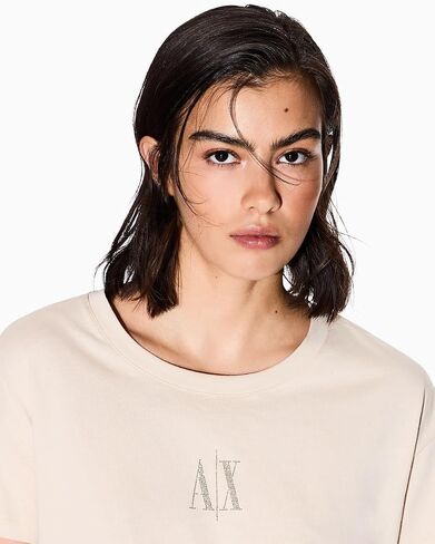 Armani Exchange Women's Boyfriend Fit Tee with Studded Small Icon Logo in Saudi Arabia