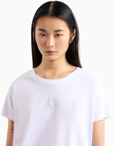 Armani Exchange Women's Boyfriend Fit Tee with Studded Small Icon Logo in Saudi Arabia