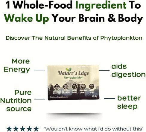 Natures Edge Pure Marine Phytoplancton Powder - يدعم الطاقة ، صحة المناعة ، الهضم - الفيتامينات الأساسية ، المعادن ، مساحيق أوميغا 3 الخضر - نوم مسحوق الأطعمة الفائقة ، صحة الأمعاء - 10.5 جم in Saudi Arabia