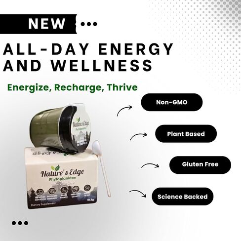 Natures Edge Pure Marine Phytoplancton Powder - يدعم الطاقة ، صحة المناعة ، الهضم - الفيتامينات الأساسية ، المعادن ، مساحيق أوميغا 3 الخضر - نوم مسحوق الأطعمة الفائقة ، صحة الأمعاء - 10.5 جم in Saudi Arabia