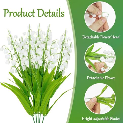 5PCS Artificial Flowers for Outdoors Lily of The Valley Plant Outdoor Artificial Flowers Indoor Bridal Wind Chime Orchid Wedding Bouquet Lilies May Flower for Party Home Decoration 13.5IN in Saudi Arabia