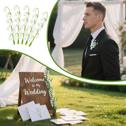 5PCS Artificial Flowers for Outdoors Lily of The Valley Plant Outdoor Artificial Flowers Indoor Bridal Wind Chime Orchid Wedding Bouquet Lilies May Flower for Party Home Decoration 13.5IN in Saudi Arabia