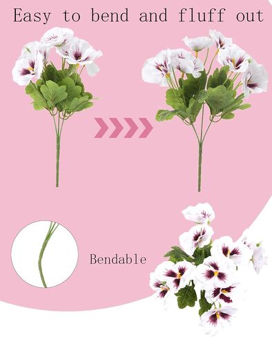 Fake Flowers for Outdoor, 12 Bundles Artificial Pansies Flowers for Outdoor Planters, Faux Plants with Extra Large Silk Flowers for Porch, Balcony Garden Patio Window Box Home Aesthetic (White) in Kuwait