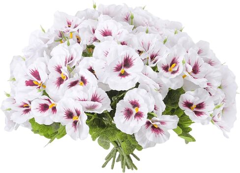 Fake Flowers for Outdoor, 12 Bundles Artificial Pansies Flowers for Outdoor Planters, Faux Plants with Extra Large Silk Flowers for Porch, Balcony Garden Patio Window Box Home Aesthetic (White) in Kuwait