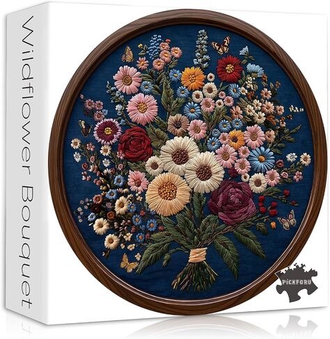 Vintage Wildflower Puzzles for Adults 1000 Pieces, Round Butterfly Bee Plant Puzzle Nature Art, Circle Pretty Flower Garden Jigsaw Puzzle, Retro Aesthetic Floral Puzzle in Saudi Arabia