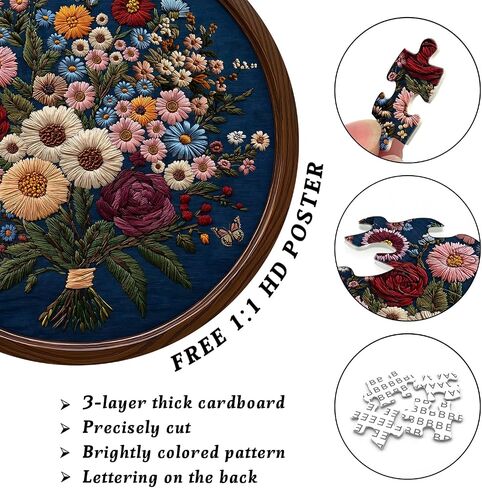 Vintage Wildflower Puzzles for Adults 1000 Pieces, Round Butterfly Bee Plant Puzzle Nature Art, Circle Pretty Flower Garden Jigsaw Puzzle, Retro Aesthetic Floral Puzzle in Saudi Arabia