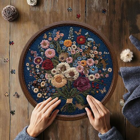 Vintage Wildflower Puzzles for Adults 1000 Pieces, Round Butterfly Bee Plant Puzzle Nature Art, Circle Pretty Flower Garden Jigsaw Puzzle, Retro Aesthetic Floral Puzzle in Saudi Arabia