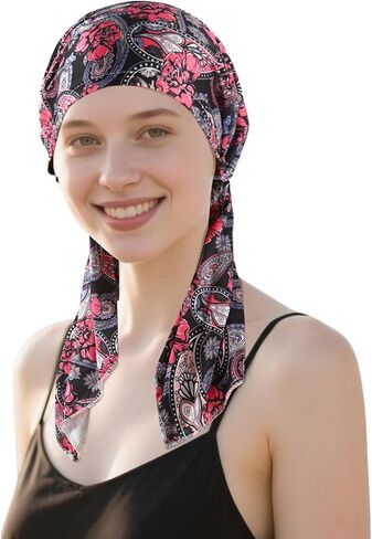 Docila قبل ربط Chemo Aways Women Fashion Print Curved Cover Cover Cap Cap Cancer Cancer Hair Hair Turban Beanie Hats in Kuwait