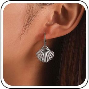 Boho Shell Scallop Hoop Earrings Scallop Dangle huggie Earrings Retro shell drop Earrings Silver Sea Shell Earrings Jewelry for Women in Saudi Arabia