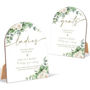 2 Pack White Rose Bathroom Basket Ladies & Gents Signs For Wedding, Wedding Ceremony, 6 x 8 Inch Arch Wooden Tabletop Sign with Stand, Reception Decoration, Party Supplies (BJ12) in Saudi Arabia