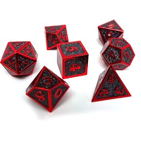 Heroic Dice of Metallic Luster - 7 Piece Metal Polyhedral Dice Collection (Black with Orange Font) in Kuwait