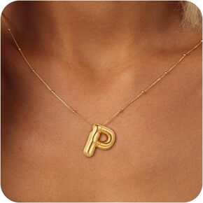 Baylay Bubble Letter Necklace Gold ، 18K Gold Plated Balloon Letter Necklace الأولي Dainty A-Z قلادة فقاعة الذهب قلادة للنساء المجوهرات in Kuwait
