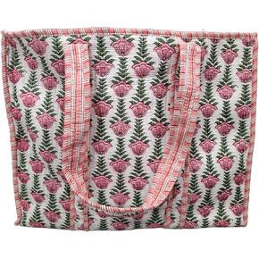 Cotton Floral Block Print Tote Bag Handmade Indian Shoulder Bag, Qiulted Market Shopping Bag in Saudi Arabia