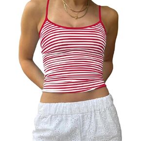 Women Y2K Striped Colorblock Spaghetti Strap Crop Cami Tank Sleeveless Backless Aesthetic Going Out Tops Girls in Saudi Arabia