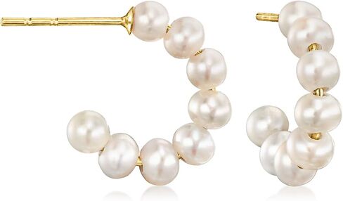 Pure Collection by Ross-Simons 3-3.5mm Cultured Pearl C-Hoop Earrings in 14kt Yellow Gold in Saudi Arabia