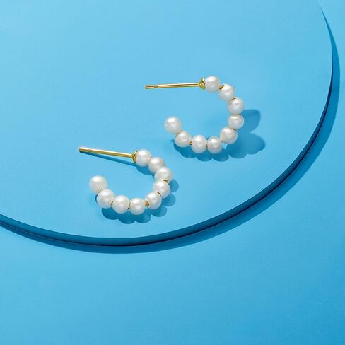 Pure Collection by Ross-Simons 3-3.5mm Cultured Pearl C-Hoop Earrings in 14kt Yellow Gold in Saudi Arabia