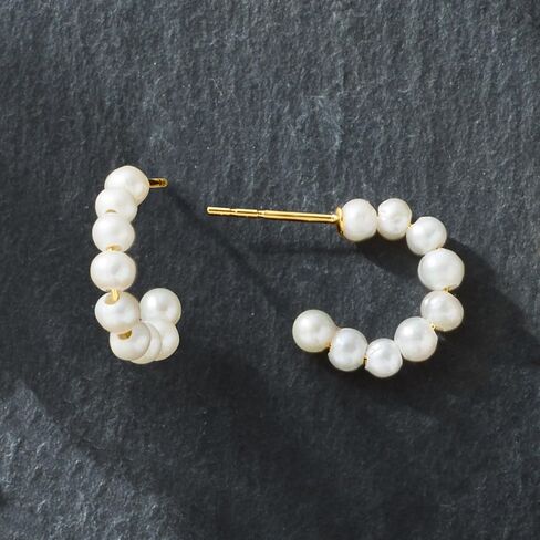 Pure Collection by Ross-Simons 3-3.5mm Cultured Pearl C-Hoop Earrings in 14kt Yellow Gold in Saudi Arabia