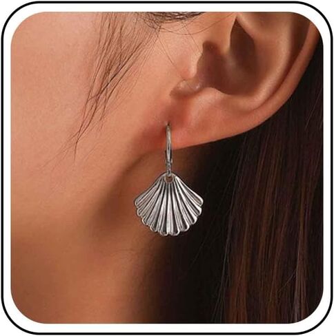 Boho Shell Scallop Hoop Earrings Scallop Dangle huggie Earrings Retro shell drop Earrings Silver Sea Shell Earrings Jewelry for Women in Saudi Arabia