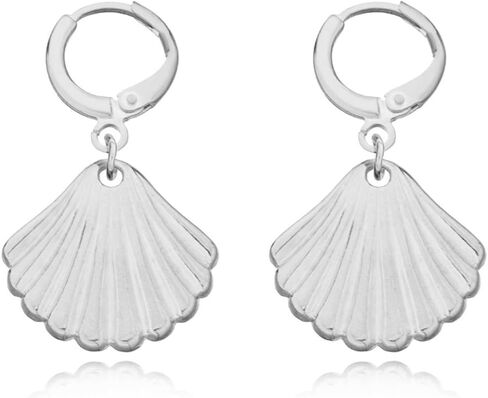 Boho Shell Scallop Hoop Earrings Scallop Dangle huggie Earrings Retro shell drop Earrings Silver Sea Shell Earrings Jewelry for Women in Saudi Arabia