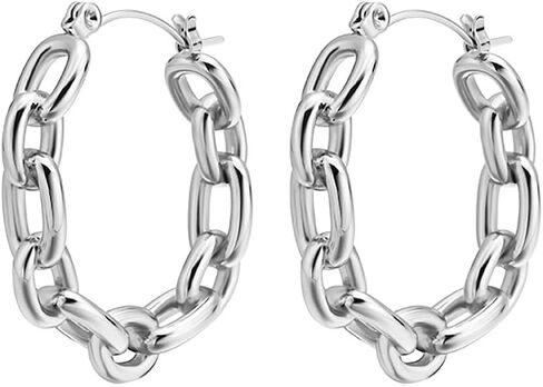 18k Gold Hoop Charm Earrings Dainty Stainless Steel Paperclip Link Chain Hoop Earrings Lightweight Hypoallergenic Huggie Hoops Earring Chunky Hoops Statement Earring Trendy Jewelry in Kuwait