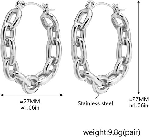 18k Gold Hoop Charm Earrings Dainty Stainless Steel Paperclip Link Chain Hoop Earrings Lightweight Hypoallergenic Huggie Hoops Earring Chunky Hoops Statement Earring Trendy Jewelry in Kuwait
