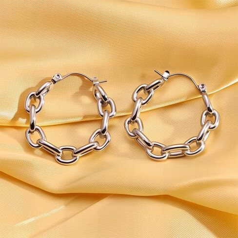 18k Gold Hoop Charm Earrings Dainty Stainless Steel Paperclip Link Chain Hoop Earrings Lightweight Hypoallergenic Huggie Hoops Earring Chunky Hoops Statement Earring Trendy Jewelry in Kuwait