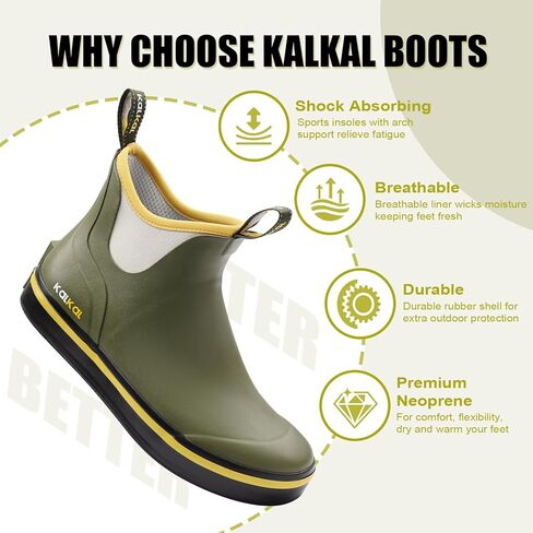 أحذية Kalkal Deck للرجال، أحذية المطر الرجالية المقاومة للماء، أحذية صيد المياه المالحة، أحذية المطر المطاطية للكاحل مع قوة جر عالية (مقاس 7-14) in Kuwait