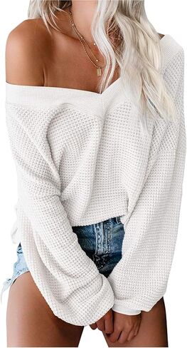 Off The Shoulder Sweatshirt for Women Oversized Long Sleeve Tops Casual Loose Fall Pullover Sweater Fashion Streetwear in Kuwait