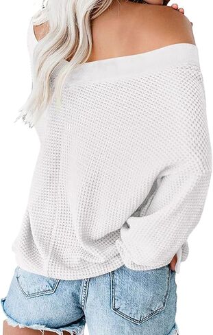 Off The Shoulder Sweatshirt for Women Oversized Long Sleeve Tops Casual Loose Fall Pullover Sweater Fashion Streetwear in Kuwait